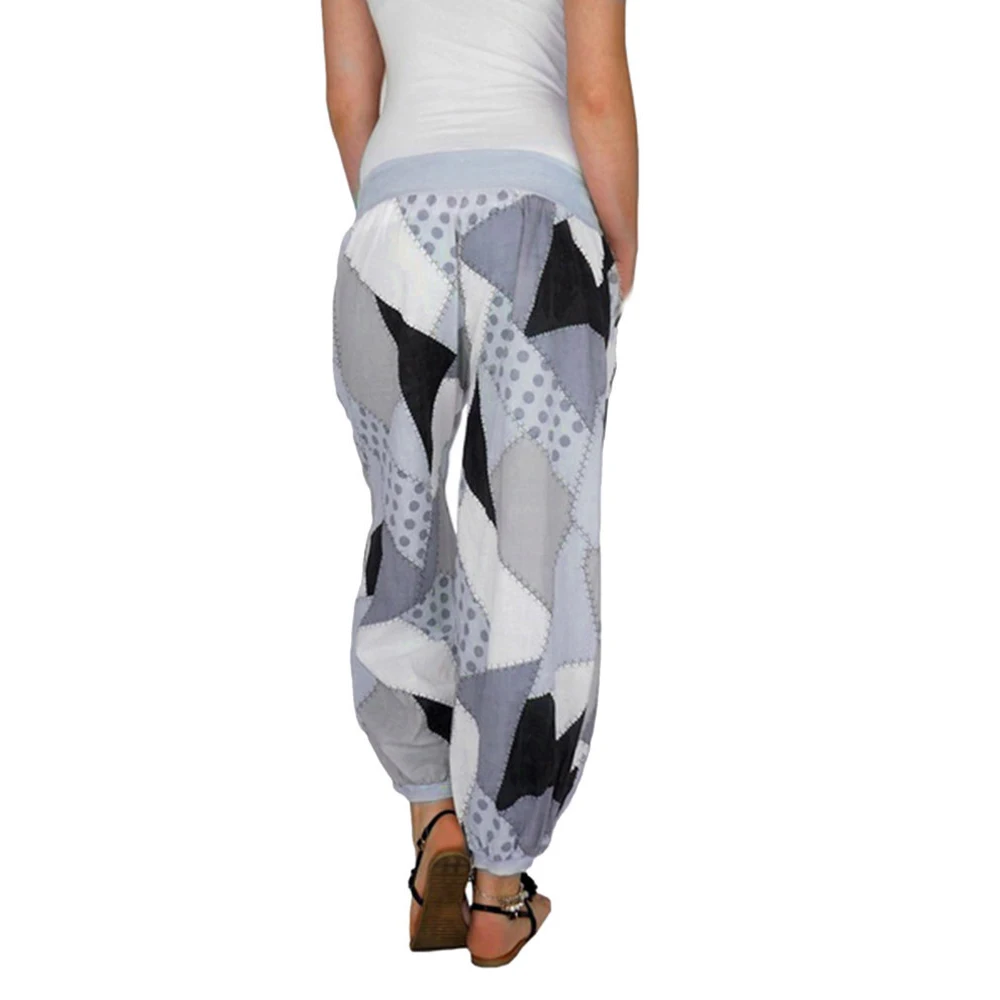 New Women Casual Print Patchwork Pants Wide Leg Pants Loose Pocket Button Harem Pants Autumn Fashion High Waist Boho Elastic W New Women Casual Print Patchwork Pants Wide Leg Pants Loose Pocket Button Harem Pants Autumn Fashion High Waist Boho Elastic W