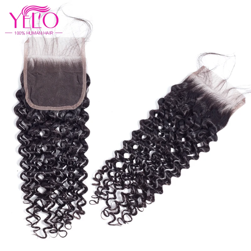 YELO Hair Malaysian Afro Kinky Curly Human Hair Weave Non Remy Hair Extensions 100% human hair color1B# 3 Bundles With Closure
