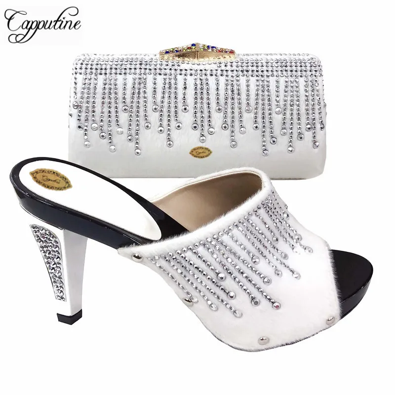 

Capputine European Design Decorated With Rhinestone High Heels Party Shoes New Fashion Italian Woman Shoes With Purse Set