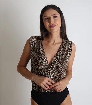 

Womens Sleeveless Sexy V Neck Bodysuit Leopard Jumpsuit Romper Tops Blouse