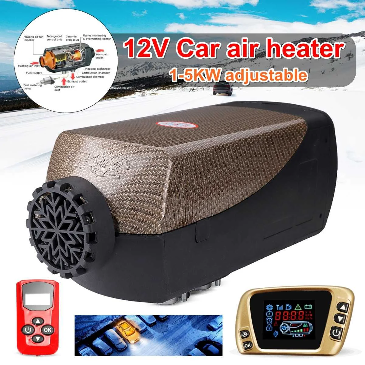 12V Car Heater 1 5KW adjustable Single Hole Air diesels heater +LCD Key