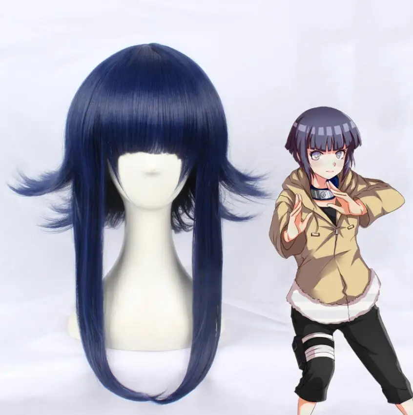 

NARUTO Hyuga Hinata Cosplay Wig Straight Blue Synthetic Hair for girl women Longest 45cm