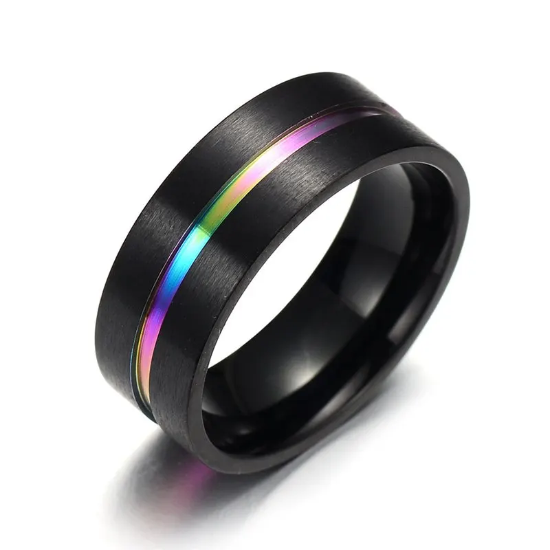Черное титановое кольцо из нержавеющей стали, простое обручальное кольцо 8 мм, разноцветное Радужное кольцо для пары