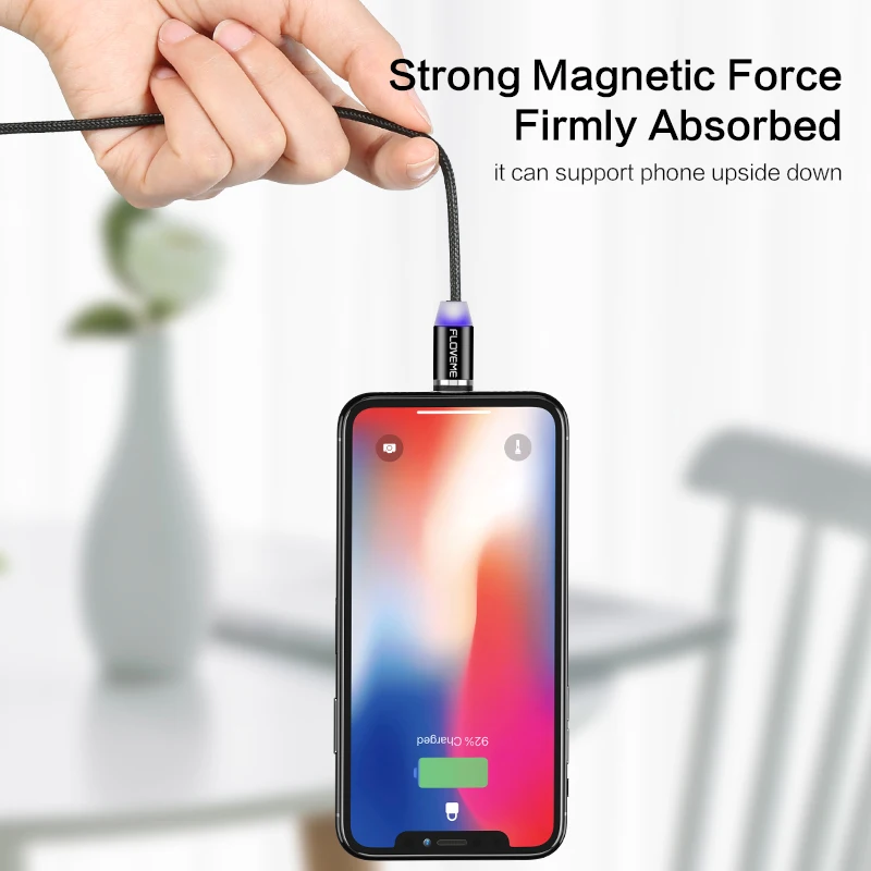 FLOVEME светодиодный магнитный кабель Micro usb type C для iPhone Xs Max XR X 7 Магнитный кабель для быстрой зарядки мобильного телефона