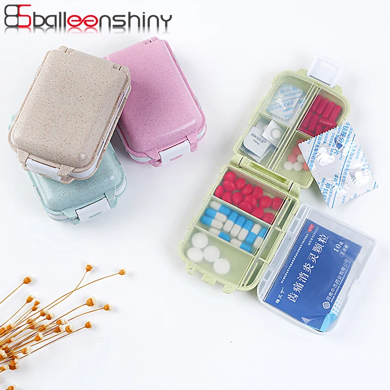 

BalleenShiny Double Layer 7 Grid Pill Tablet Storage Box Wheat Straw Portable Medicine Box Gadgets Neaten Case Outdoor Organizer