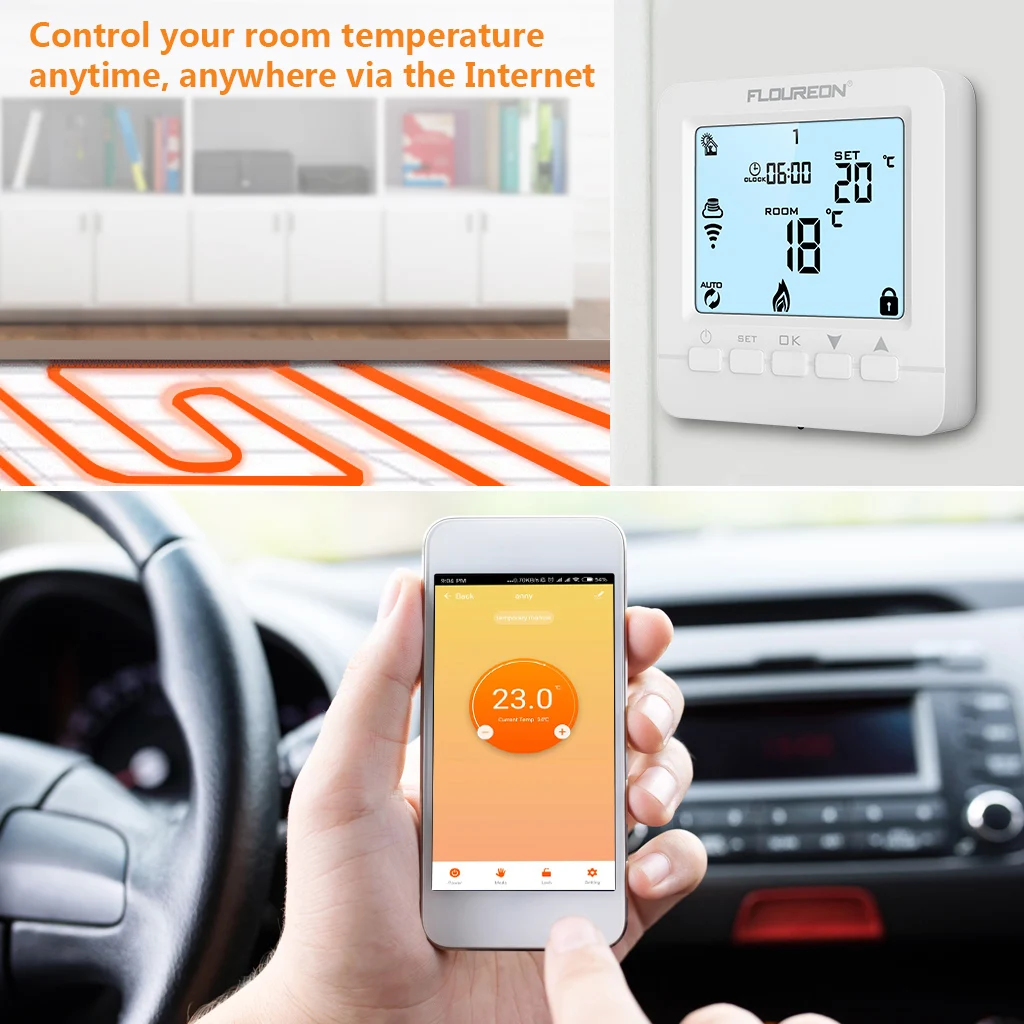 FLOUREON WiFi термостат программируемый цифровой сенсорный экран контроль температуры Лер с датчиком влажности мобильное приложение управление