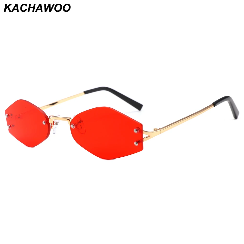 

Kachawoo Red Rhombus Sunglasses Women Fashion Irregular Rimless Sun Glasses Men Small Frame Decoration Gifts Green Black