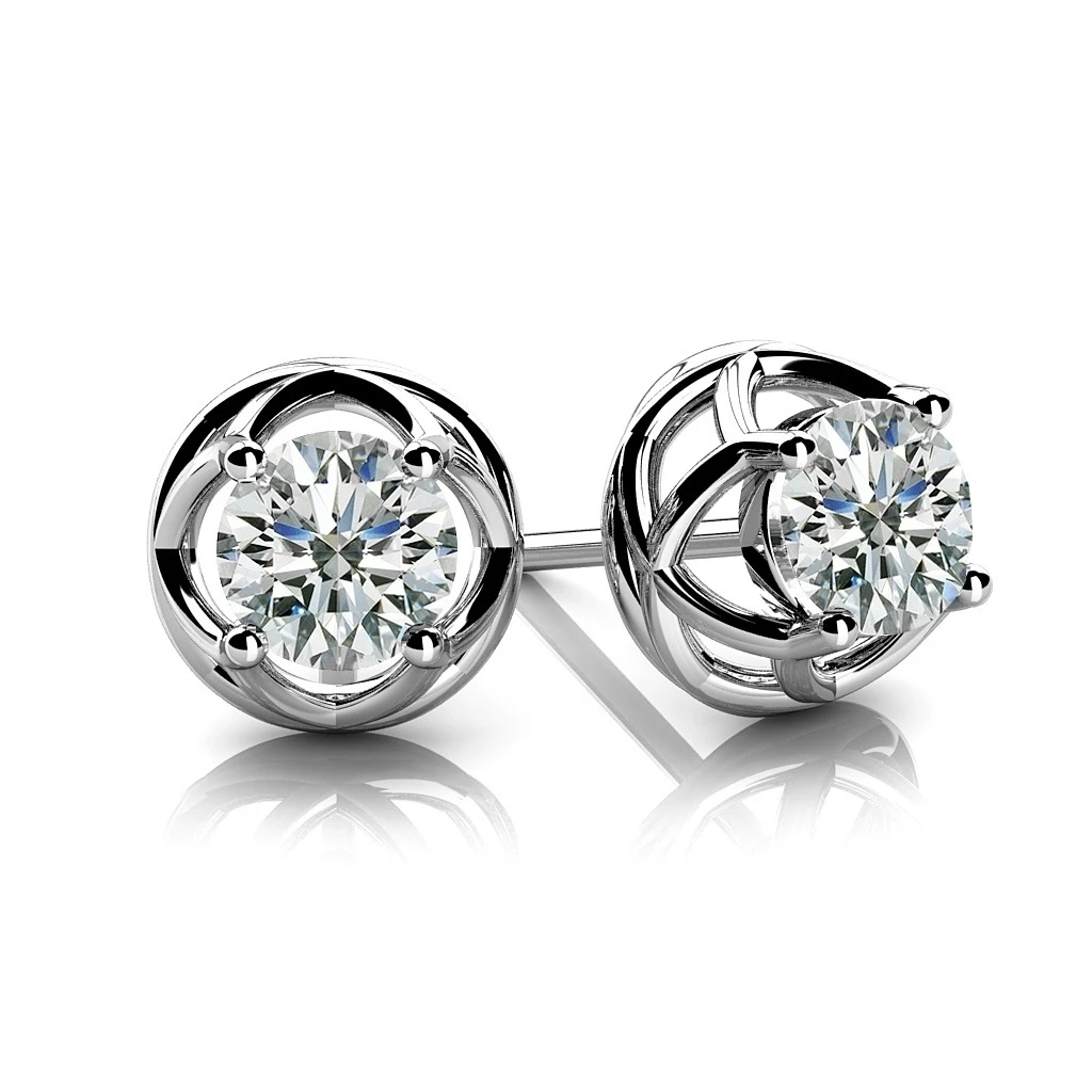 14K White Gold Round Tanzanite & Diamond Earrings | Borsheims