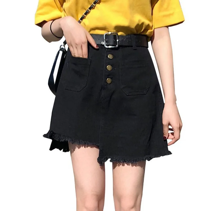 

Women Casual Irregular High Waist Denim Skirt Light Wash Female Pocket Mini Skirt Female Mini Skirts High Street Fashion Clothes