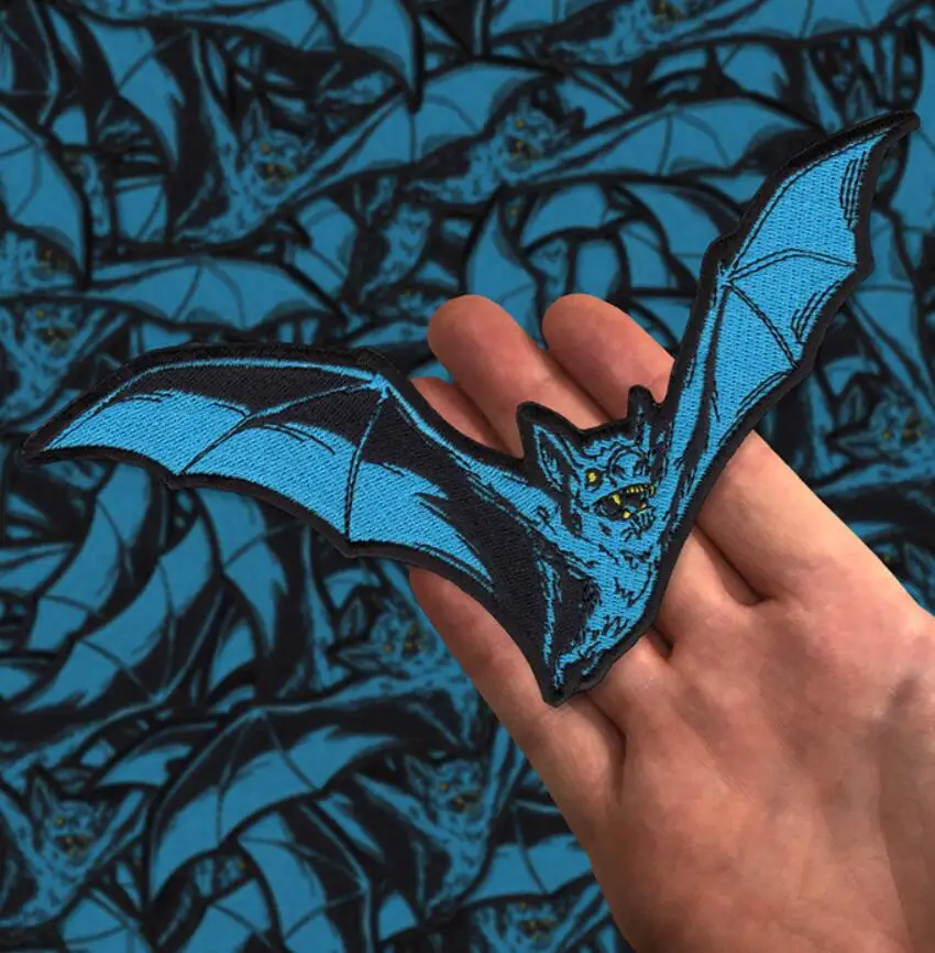 

Embroidered Teal Bat Patch for Bag Jacket Jeans Cartoon Iron On Patches for Clothes Small Glue Sticker 7.5"* 3.5"