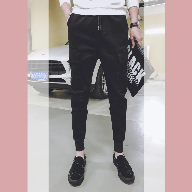 

2019 Spring And Summer New Chinese Style Quality Comfortable Cotton Tide Male Harajuku Narrow Feet Slim Solid Color Casual Pants