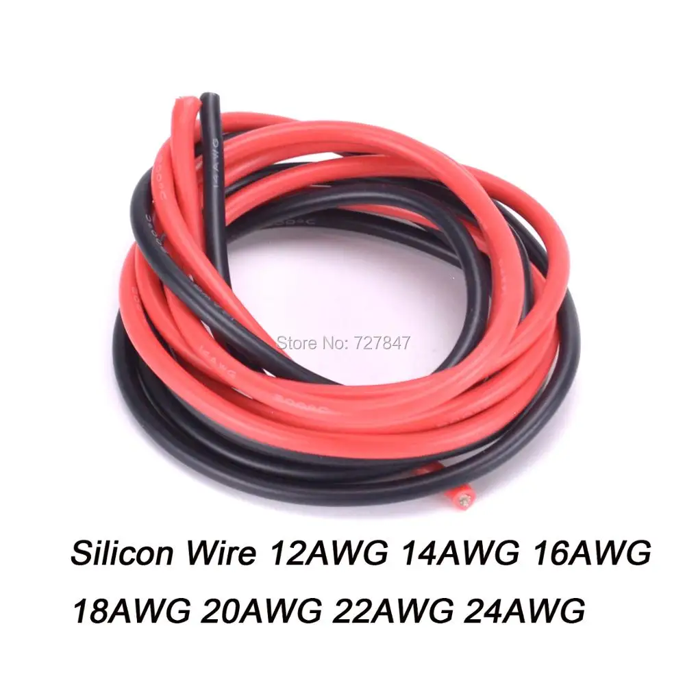1 метр красный + Черный кремниевый провод 12AWG 14AWG 16AWG 18AWG 20AWG 22AWG 24AWG термостойкий