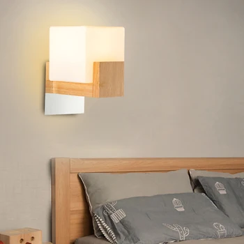 

Bedside Wall Lamp Nordic Wood Glass Modern Led Wall Lamp Bedside Light Sconce Wall Lights for Home Lamparas De Pared Interior