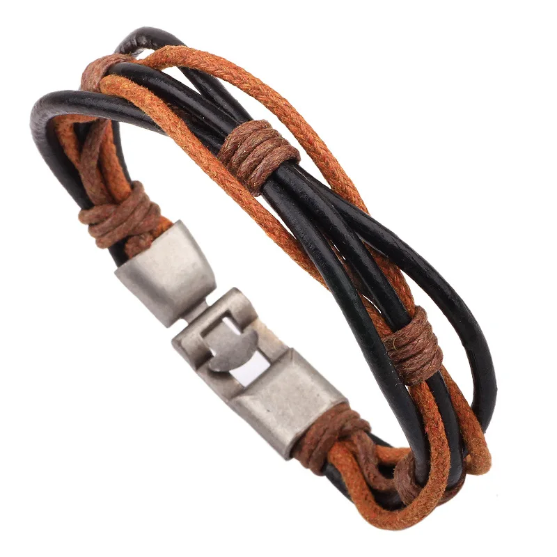 

Hot Sale Punk Fashion Jewelry Women Men's Bracelets Genuine Cowhide Leather Steel Color Clasp Carm Vintage Bracelets & Bangles