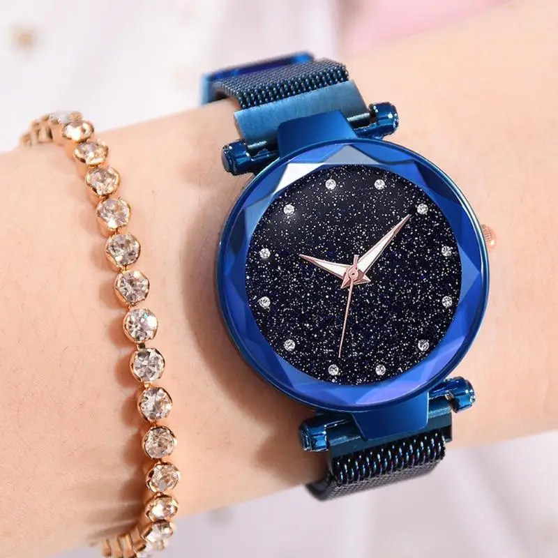 

Women Mesh Magnet Buckle Starry Sky Band Strap Women Watch Plastic Case Clock Quartz Wrist Watch Relogio Feminino