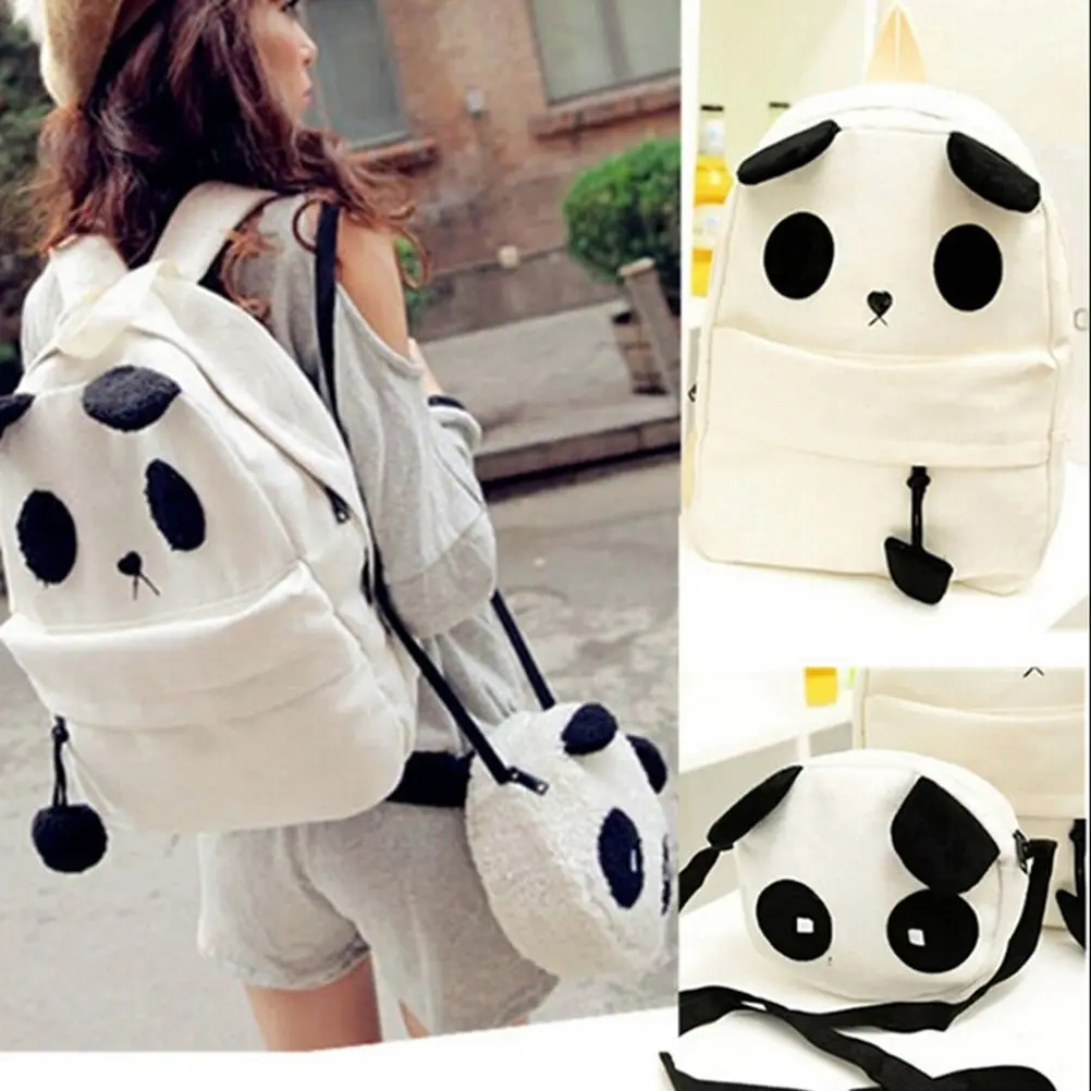

2pcs Set Women Girls Backpack Panda Travel Bookbags Shoulder Crossbody Bag