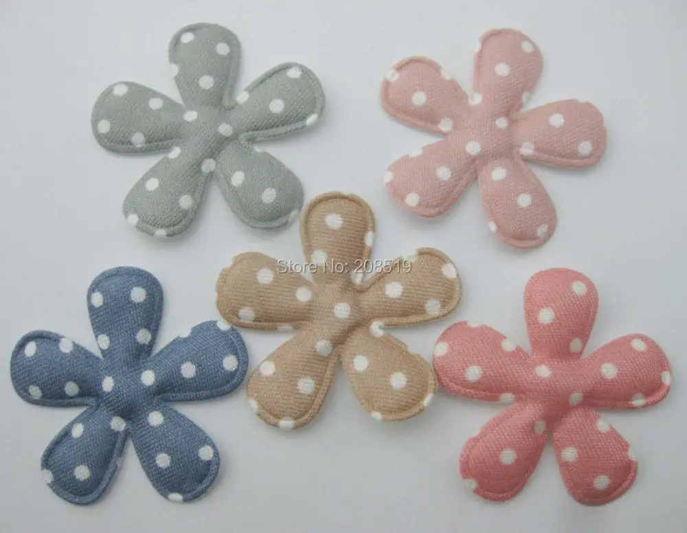 

PANVEO 100pcs printed dots satin fabric 4cm padded flower appliques hairclip DIY crafts decoration