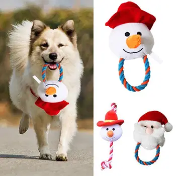 

Pet Dog Cat Puppy Chew Biting Toy Plush Christmas Snowman Squeaky Sound Toy Gift