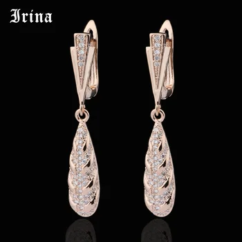 Irina 585 Elegant AAA Cubic Zirconia Water Drop Dangle Earrings For Bridal Rose Gold Color Micro insert Romantic Dangle Earrings