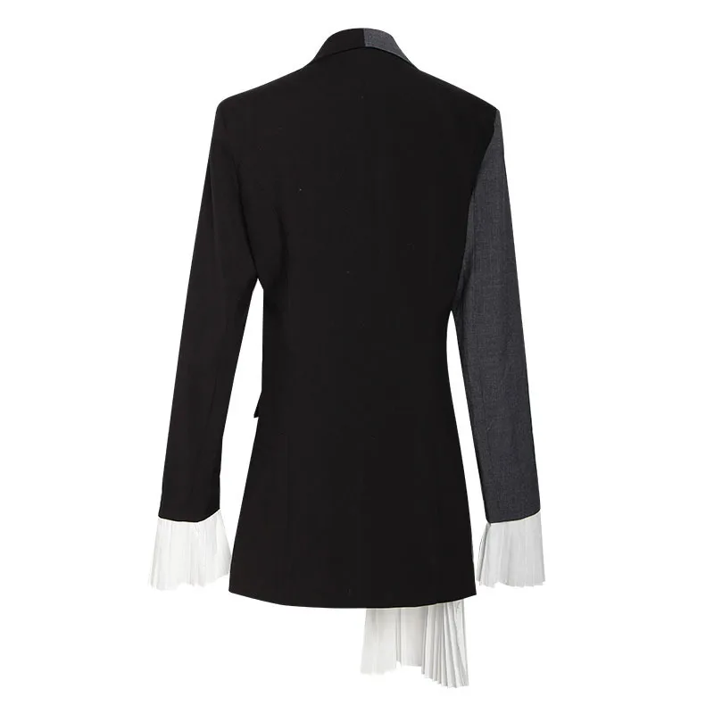 [EAM] новая осенне-летняя куртка с отворотом и длинным рукавом серого цвета хитового цвета, плиссированная несимметричная Женская куртка с разрезом, модное пальто YC9