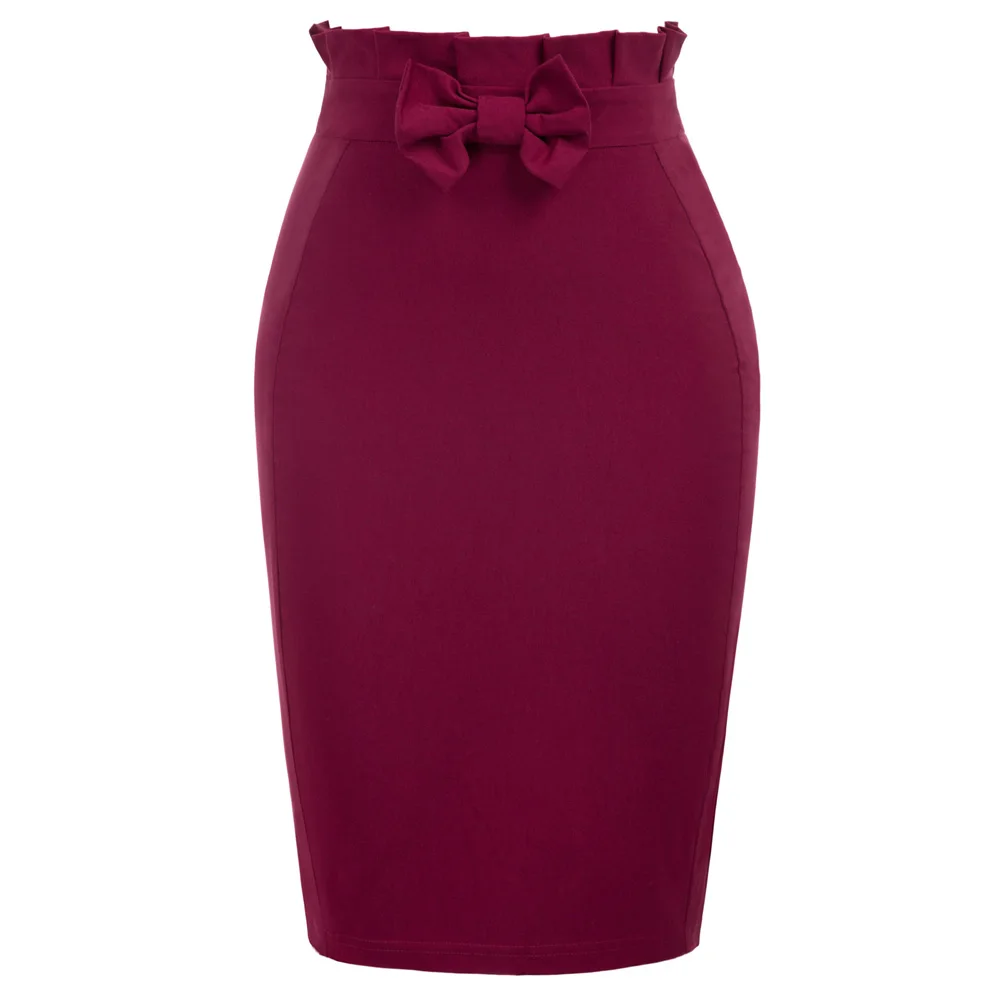 

GK ladies Vintage skirts office work wear party evening knee Retro Bow-Knot Decor Back Split Hips-wrapped Pencil Skirts womens
