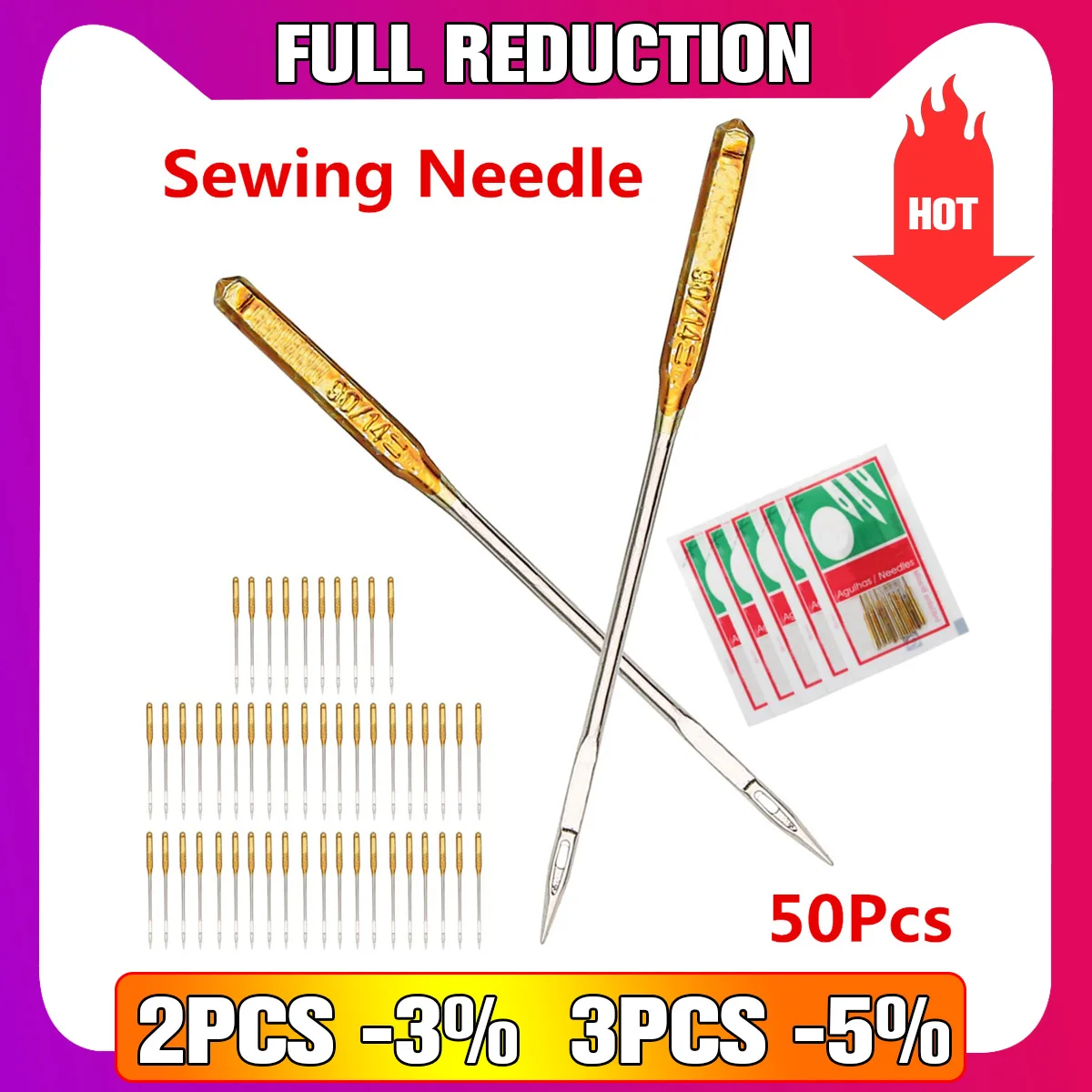 50pcs Household Sewing Machine Needles 90/14 No.14 For Singer Janome