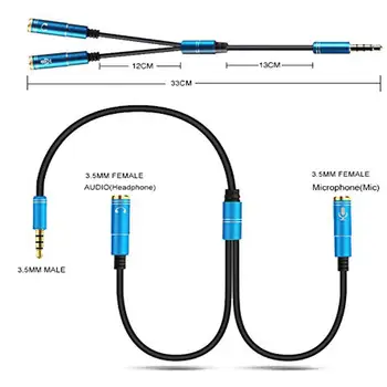 

acekool Portable Headset Adapter Splitter 3.5mm Jack Cable with Separate Mic and Audio Headphone Connector