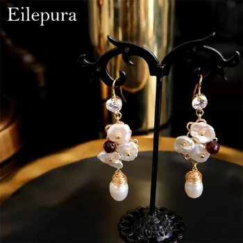 

Eilepura Original Design Natural Fresh Water Baroque Pearl For Women Flower Shape Drop Earrings Fine Jewelry Boucles Femme