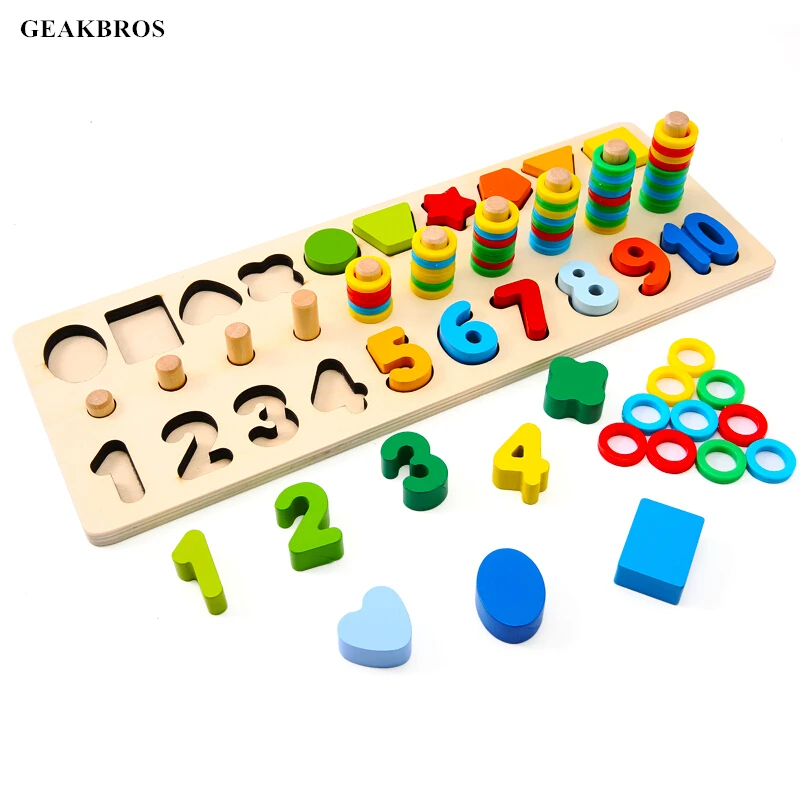 

Children Wooden Montessori Math Toys Digital Shape Pairing Learning Preschool Counting Board Kids Early Education Teaching Toys