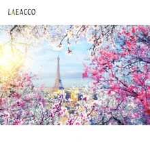 Laeacco Flowers Balcony Eiffel Tower Paris Painting Photography Backgrounds Customized Photographic Backdrops For Photo Studio