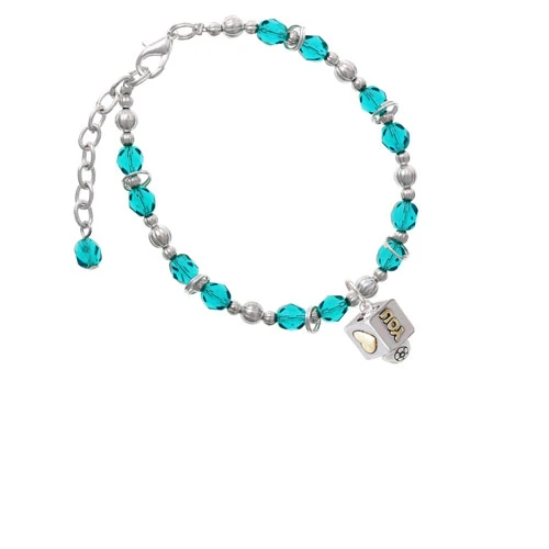 Two-tone Love You Square Spinner Teal Beaded Bracelet |