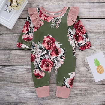 

Pudcoco Girl Jumpsuits 0-18M AU Lovely Newborn Baby Girls Flower Long Sleeve Romper Jumpsuit Outfits