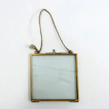 

BMBY-Vintage Hanging Metal Photo Frame + Glass and 2 Glass Side gold + transparent
