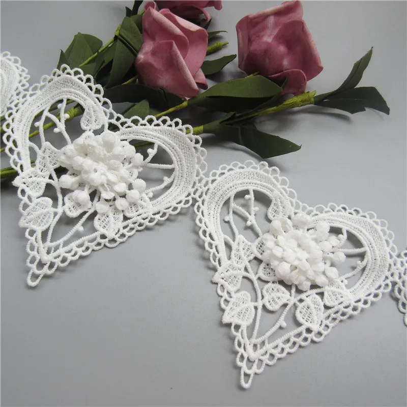 

20pcs 10*10.5cm Cotton Heart Flower Lace Trim Embroidered Lace Ribbon Handmade Wedding Dress Patchwork Sewing Supplies Craft