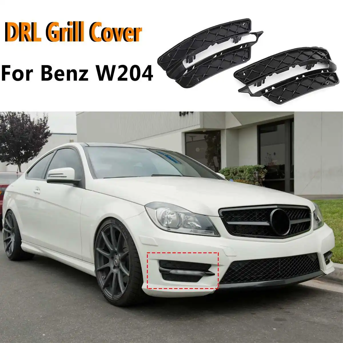 

1Pcs Lower Black Bumper DRL Daytime Running Light Grille Grill For Mercedes-Benz W204 Lamp Hoods Decor