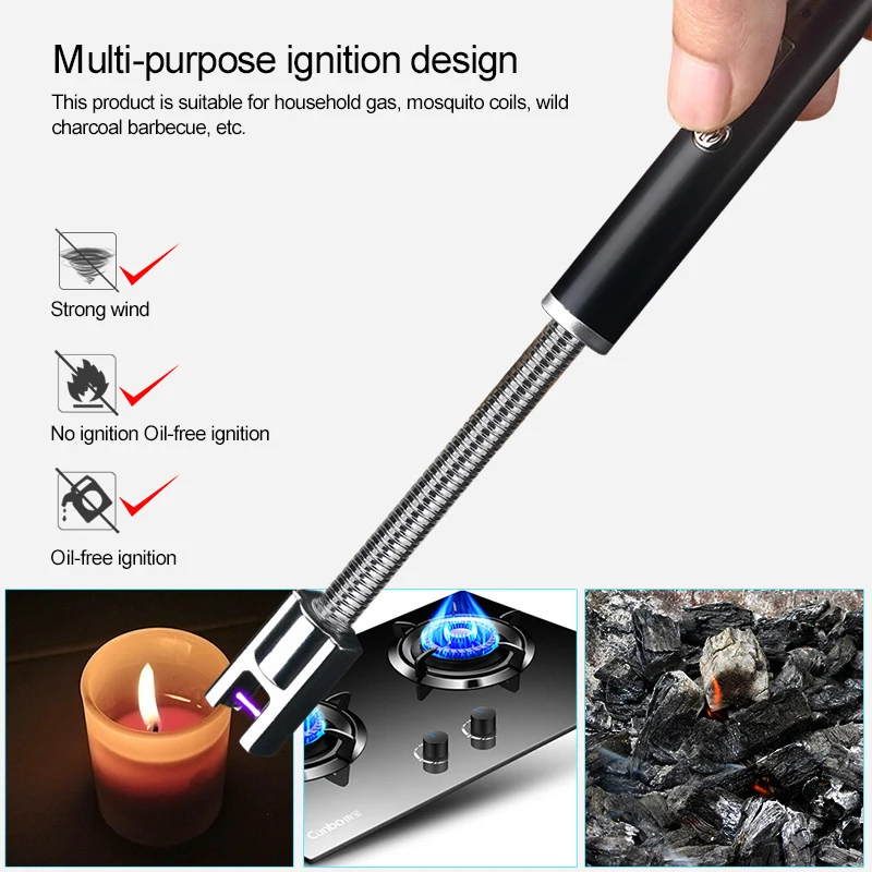 

Long Electric Rechargeable USB Kitchen Lighter Windproof Electronic Cigarette Lighters Plasma Pulsed Arc BBQ Flameless Lighter