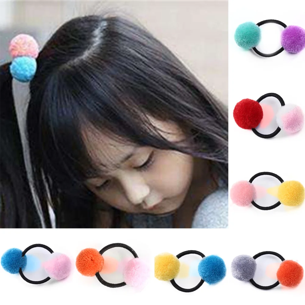 Cute Little Girls' Pompom Hair Ties Double Pom Pom Elastic Hair Band