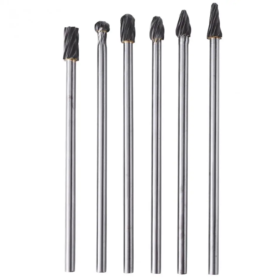 6pcs Rotary File Tungsten Carbide Aluminum Rotary Files Burr Set 6mm Shank 10mm Cutting Diameter