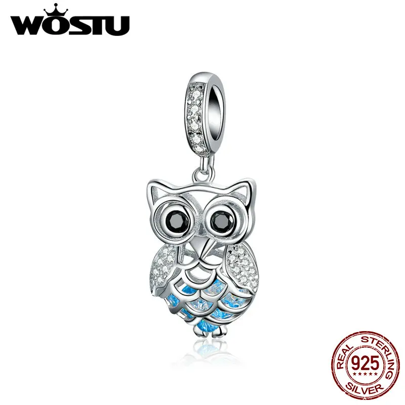 

WOSTU Lovely 925 Sterling Silver Animal Owl Charms CZ Bead Fit Original Bracelet Pendant For Women Silver 925 Jewelry CQC1124