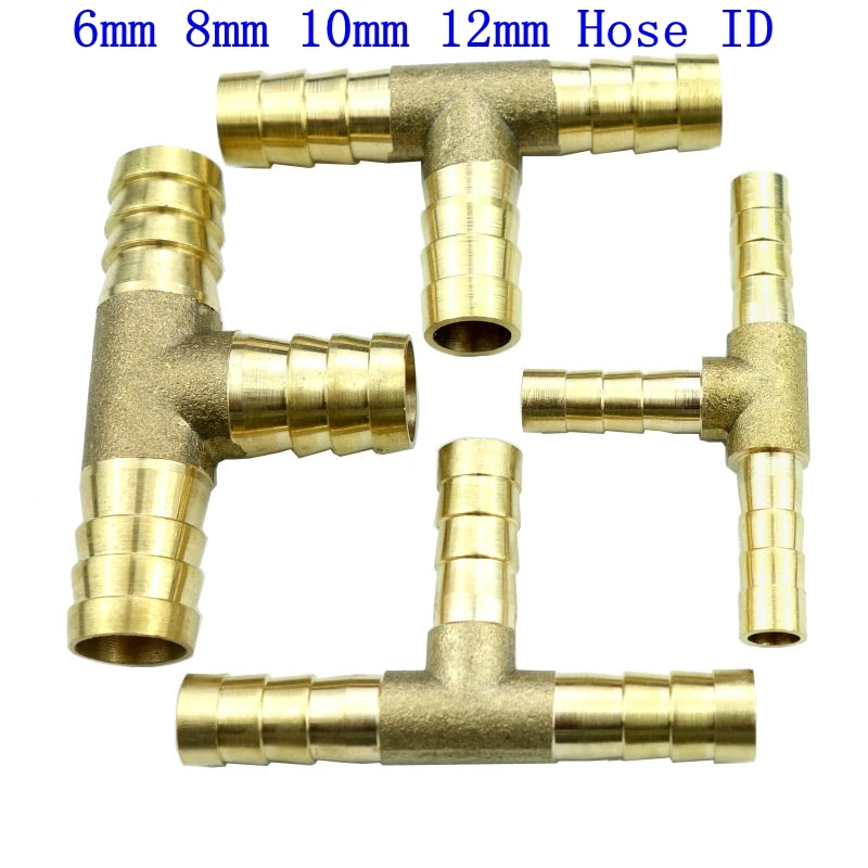 brass Barb Fitting Tee 3 way Hose Barbed connector For 6mm 8mm 10mm