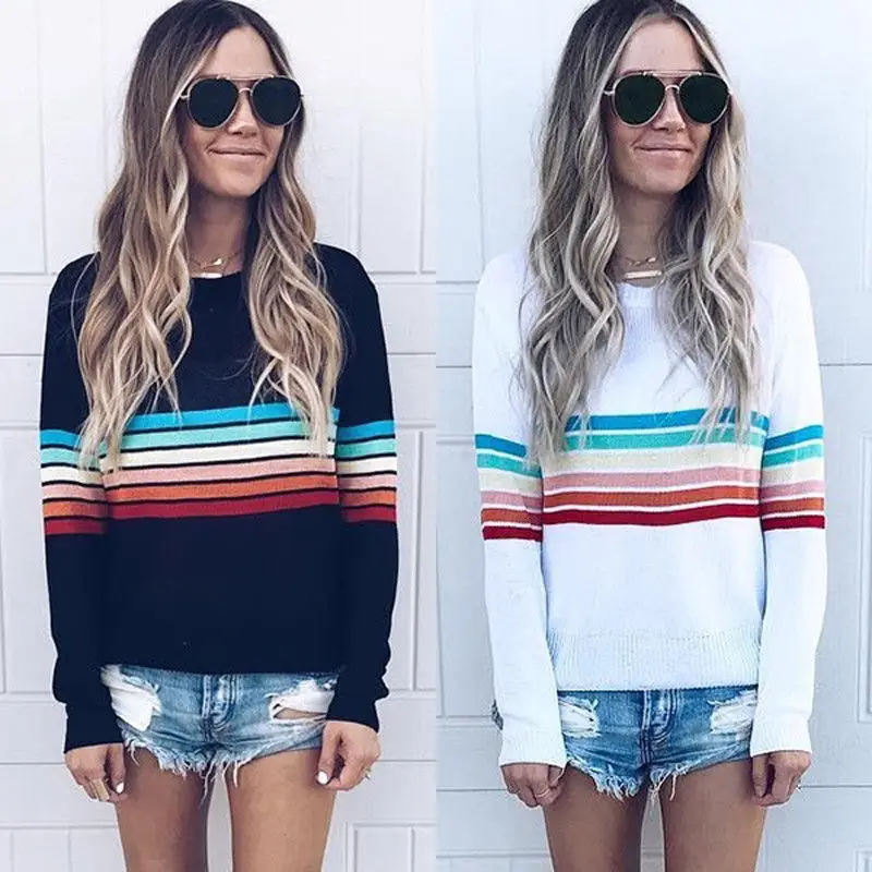 

Women Ladies Long Sleeve Tops T Shirt Ladies Stripes Loose Long Sleeves Top Autumn Clothes