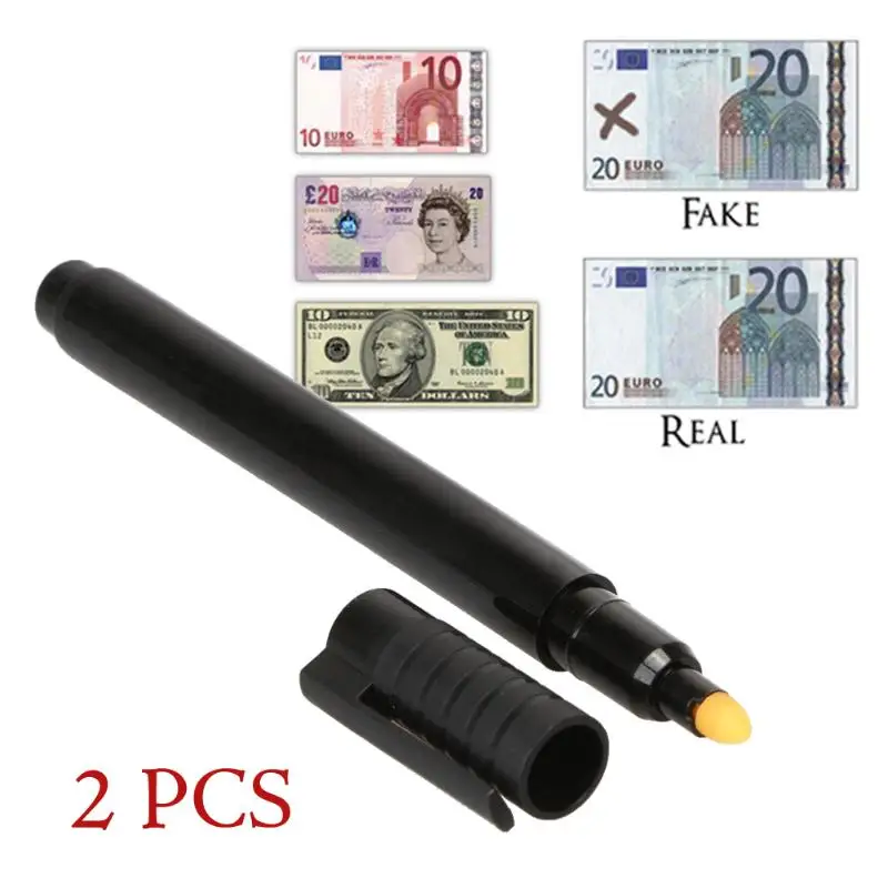 2 x детектор денег деньги проверки Валюты детектор поддельный маркер поддельные тестер банкнот ручка уникальные чернила ручные контрольные инструменты