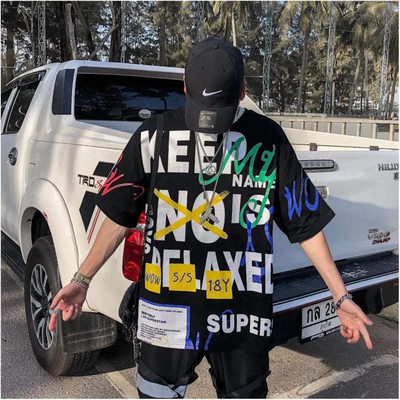 

Men's T-shirt 2019 summer new monogrammed slim short sleeve T-shirt loose casual round neck half sleeve youth men's wear
