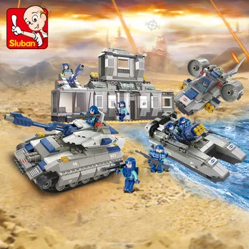 

Sluban B0211 Special Force Army Headquarters Centre Tank 3D Model DIY Building Blocks Bricks Assembly Toy for Children no Box