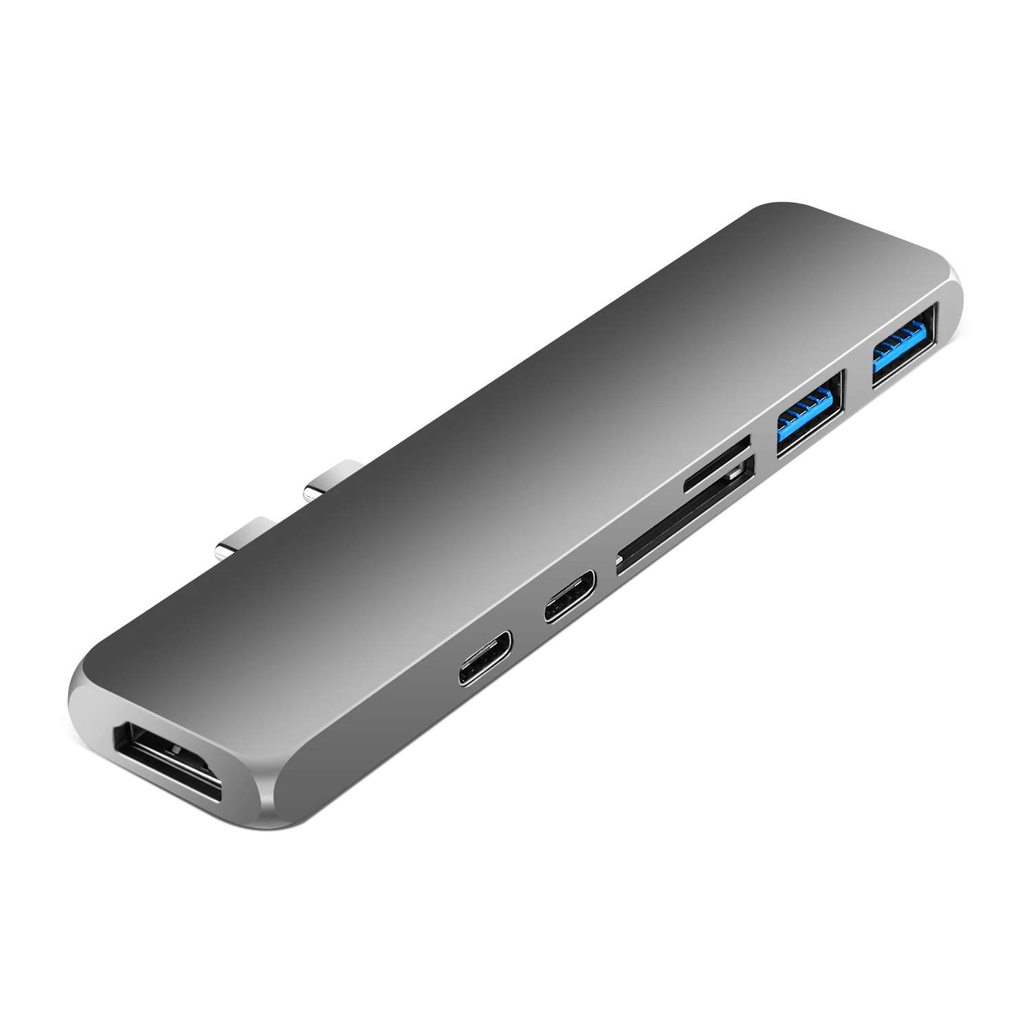 Концентратор usb type C адаптер 7 в 1 двойной USB type C док-станция для MacBook Pro с 4K HDMI usb C USB3.0 SD/Micro-SD кардридер серый