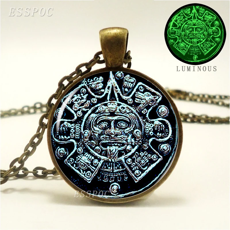Ювелирные изделия Aztec с календарем мексиканская Подвеска со светящимся зеленым