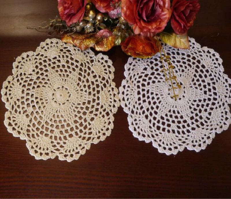

Round 20cm Lace Cotton Crochet Table Place Mat Pad Cloth Placemat Drink Coaster Handmade Doilies Mug Holder Kitchen Accessory