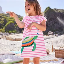 Детская полосатая аппликация на одежду; платья для девочек с черепашками; летняя хлопковая детская одежда принцессы для девочек; Новая детская одежда; платья
