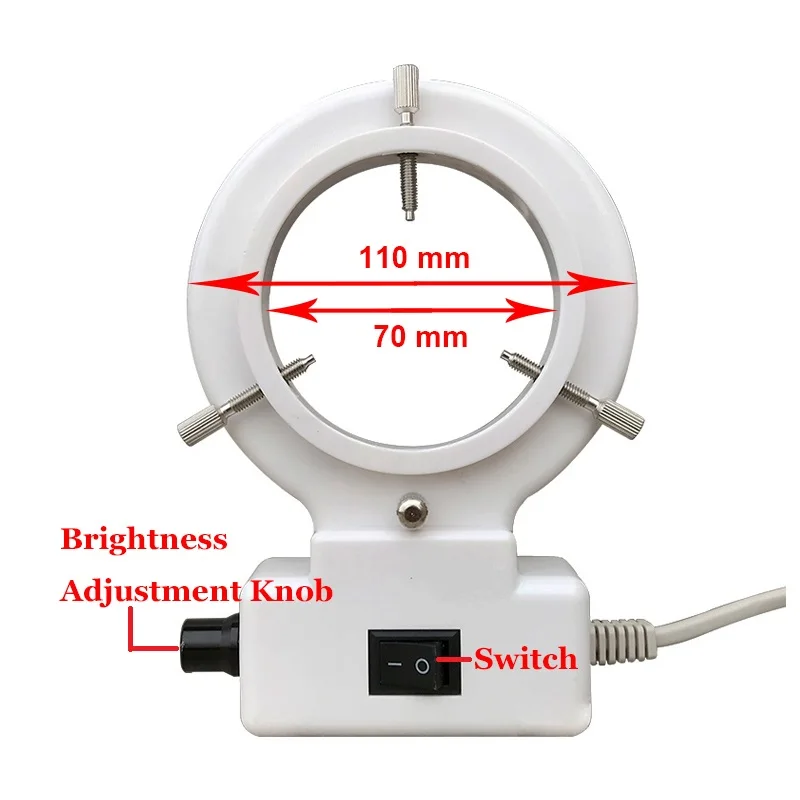 White Yellow Ring Light Inner Diameter 70 mm 64 LED Supplement Illumination Source Brightness Adjustable for Stereo Microscope