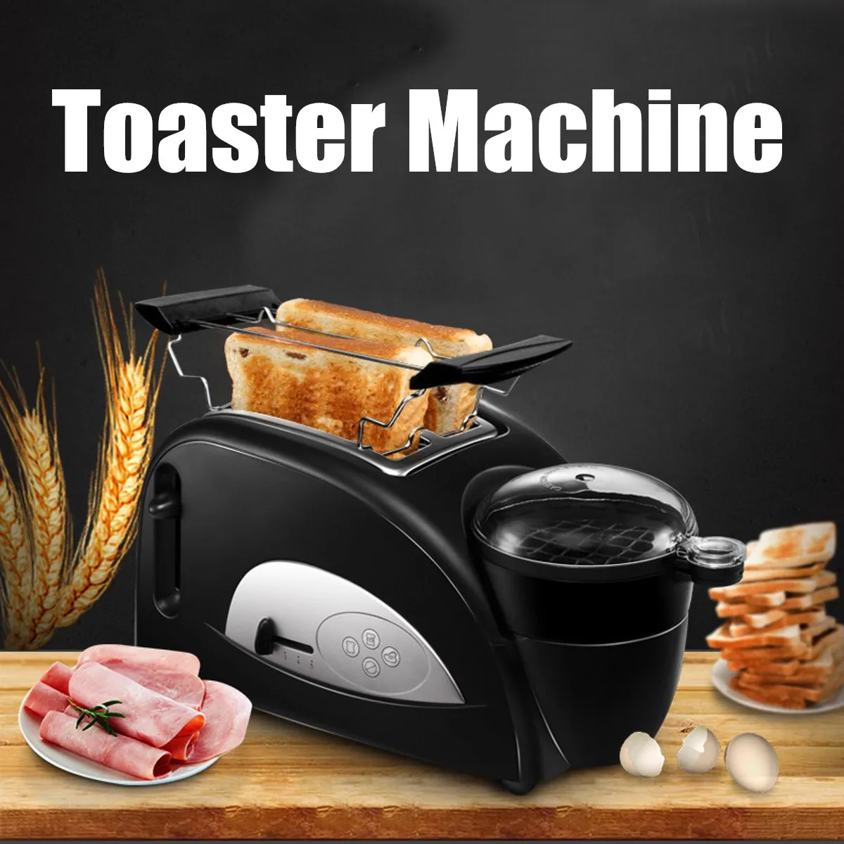

Multifunctional 2 in 1 Stainless Steel 2 Slices Bread Toaster Electric Egg Cooker Breakfast Maker Household Kitchen Oven Machine